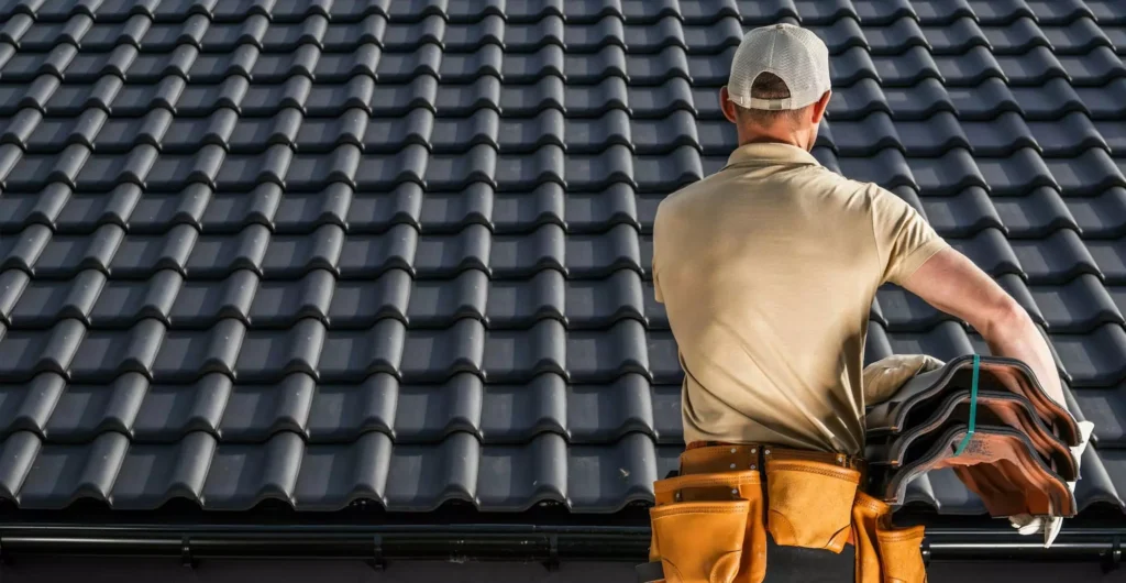 professional caucasian roofing contractor worker