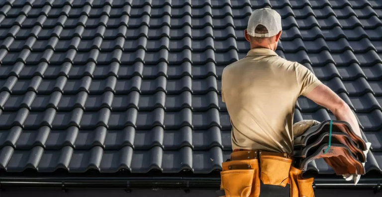 professional caucasian roofing contractor worker