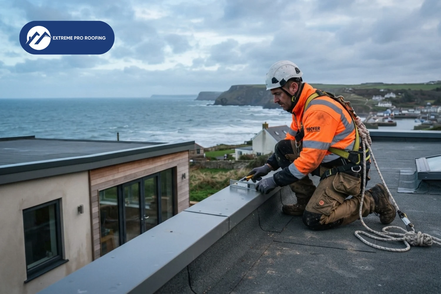 roofer inspecting flat roof