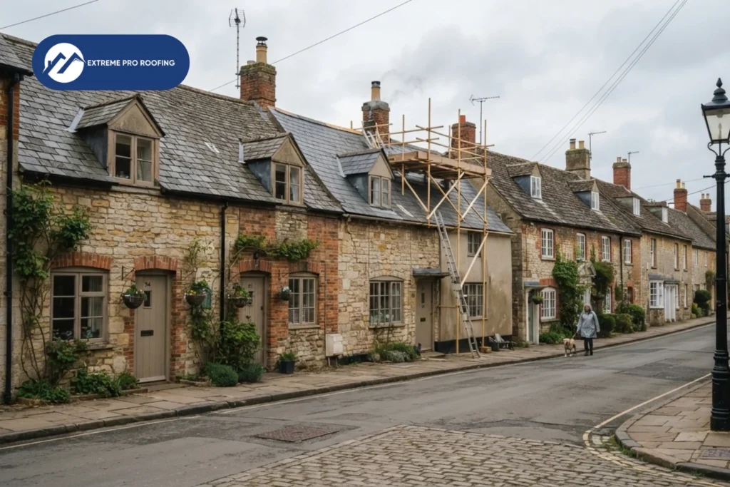 historic town street with cottages