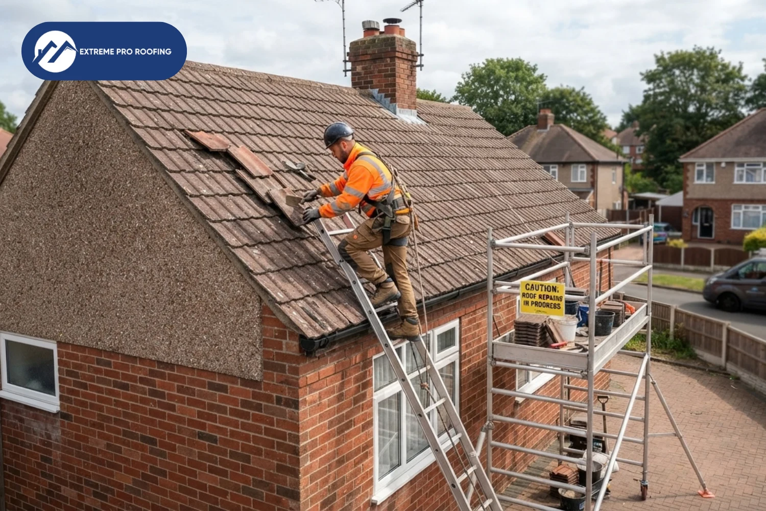 roofer replacing roof tiles